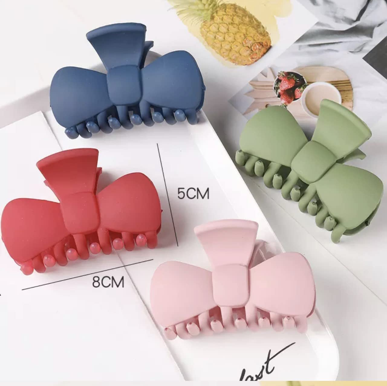 Hair Clip Strong Hold Large for Women and Girls Hair Claw Hair Bow 6 Colors (Red, Pink, Green, Gray, Black, Blue) Nonslip Pack of 6