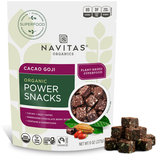 Navitas Organics Superfood Power Snacks, Cacao Goji, 8 Oz. Bag, 11 Servings — Organic, Non-Gmo, Gluten-Free