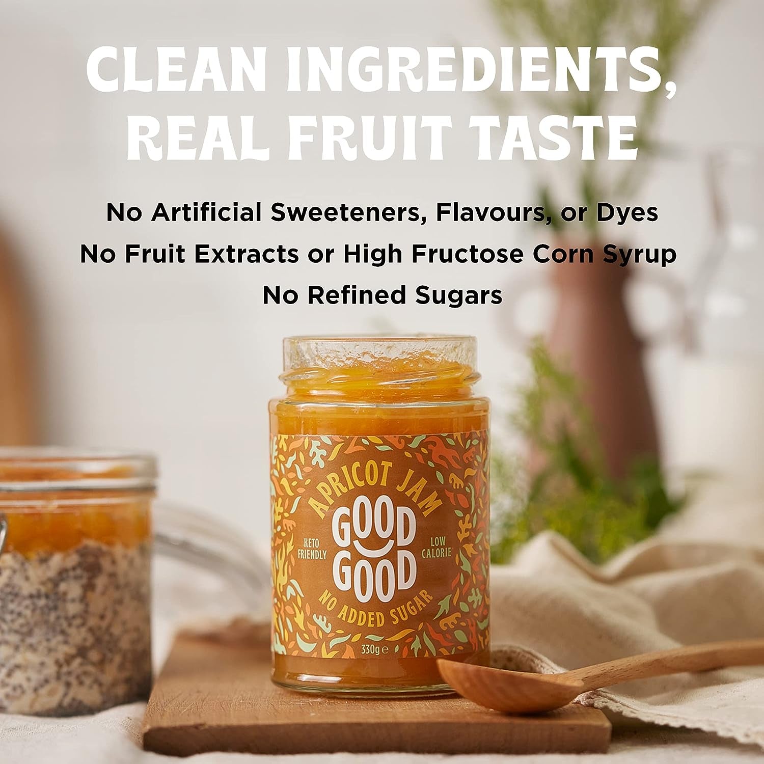 GOOD GOOD Apricot Jam - 12 Oz / 330 G - No Added Sugar Apricot Jam - Keto - Vegan - Gluten Free - Diabetic - 12 Ounce (Pack of 1)