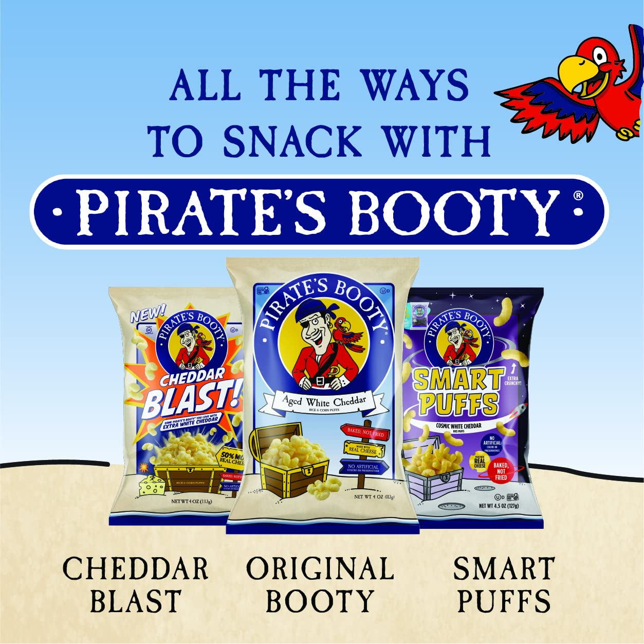 Pirate'S Booty Aged White Cheddar Cheese Puffs 6Ct, 1Oz Individual Snack Size Bags, Gluten Free, Healthy Kids Snacks