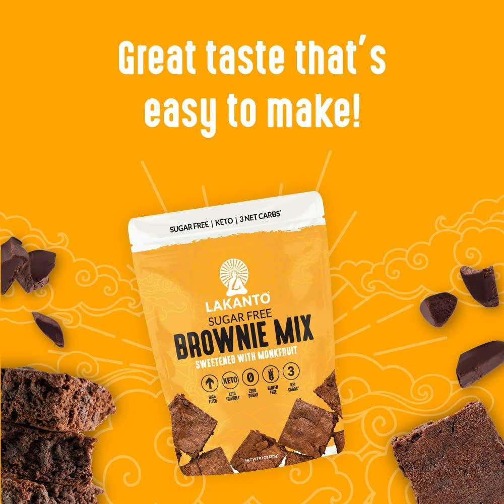 Lakanto Sugar Free Brownie Mix - Sweetened with Monk Fruit Sweetener, Keto Diet Friendly, Delicious Dutched Cocoa, High in Fiber, 3G Net Carbs, Gluten Free, Easy to Make Dessert (Pack of 1)