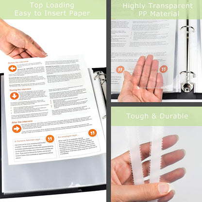 100 Clear Sheet Protectors, 8.5" X 11" Clear Page Protectors for 3 Ring Binder, Plastic Sheet Sleeves, Top Loading Paper Protector with Reinforced Holes, Archival Safe for Documents and Photos