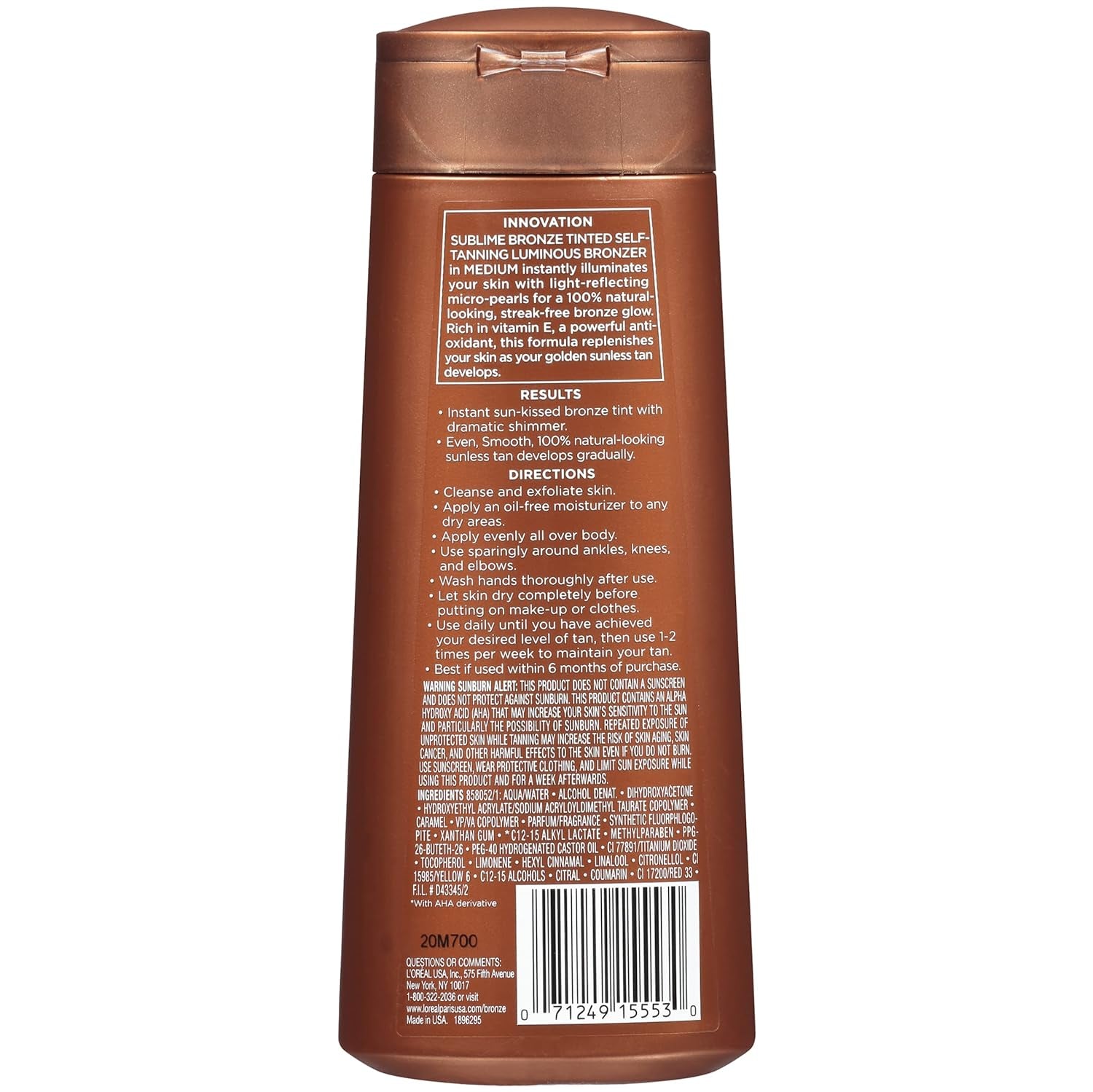 L’Oréal Paris Sublime Bronze Luminous Bronzer Self-Tanning Lotion, 6.7 Oz.