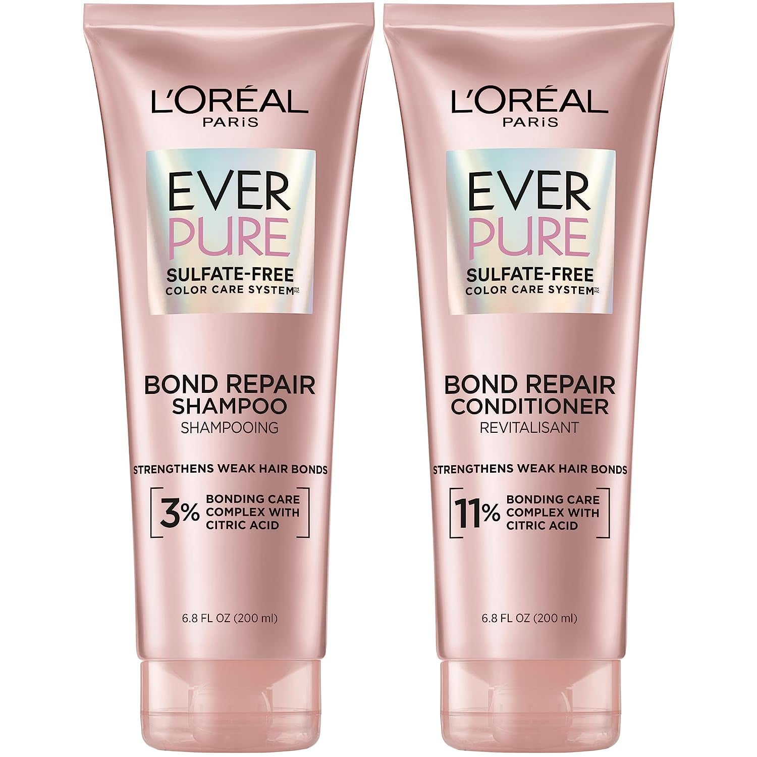 L'Oreal Paris Bond Repair Shampoo and Conditioner, Sulfate Free, Vegan, Everpure 1 Kit (Packaging May Vary)