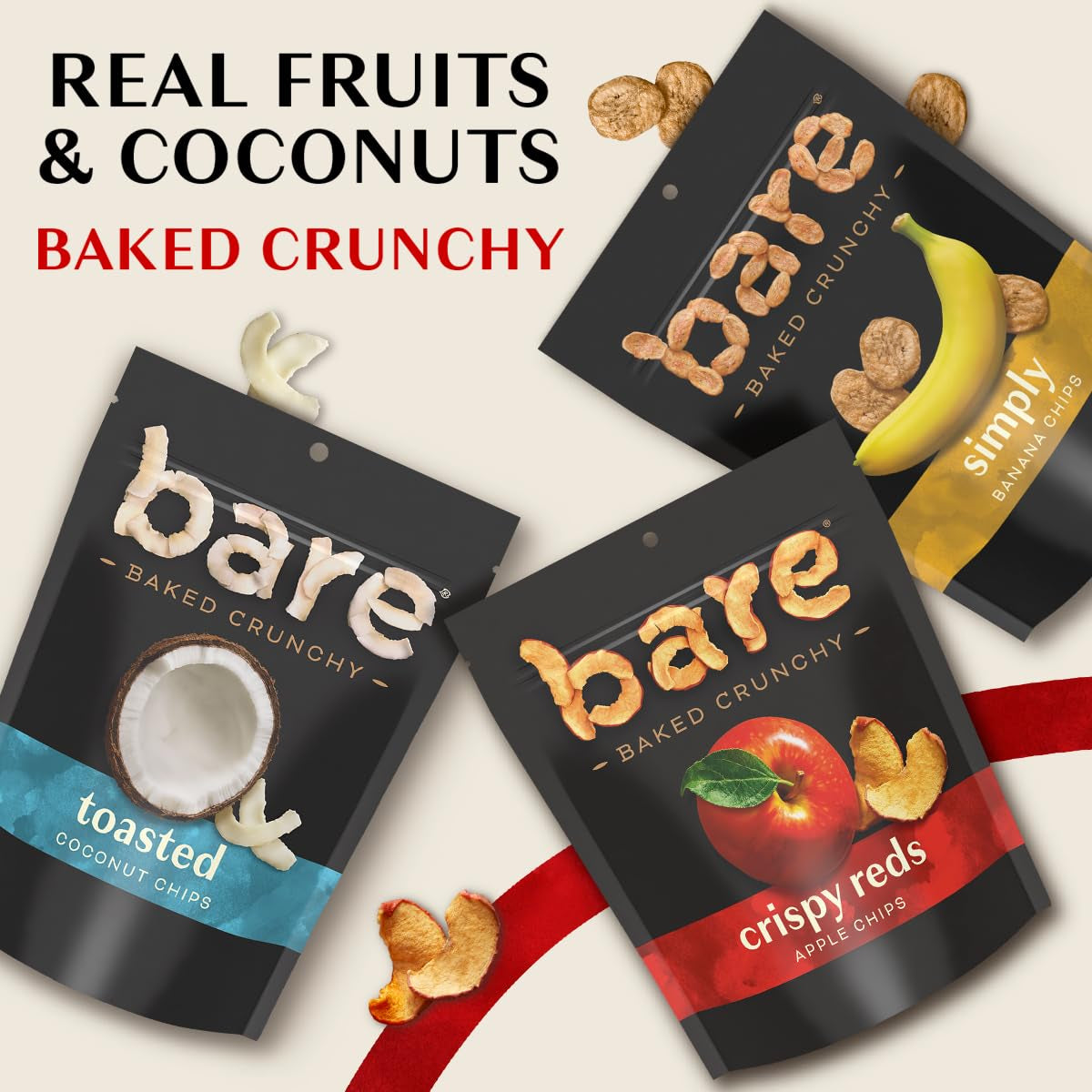 Bare Baked Crunchy Fruit Snack Pack, Gluten Free, Apples, Bananas, and Coconut Flavors, 0.53 Ounce (Pack of 16)