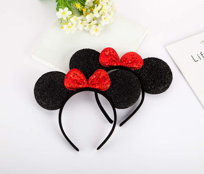 FANYITY Mouse Ears Headbands Sequin Hair Band for Girls Women Boys Party, 2 Pieces (RED)