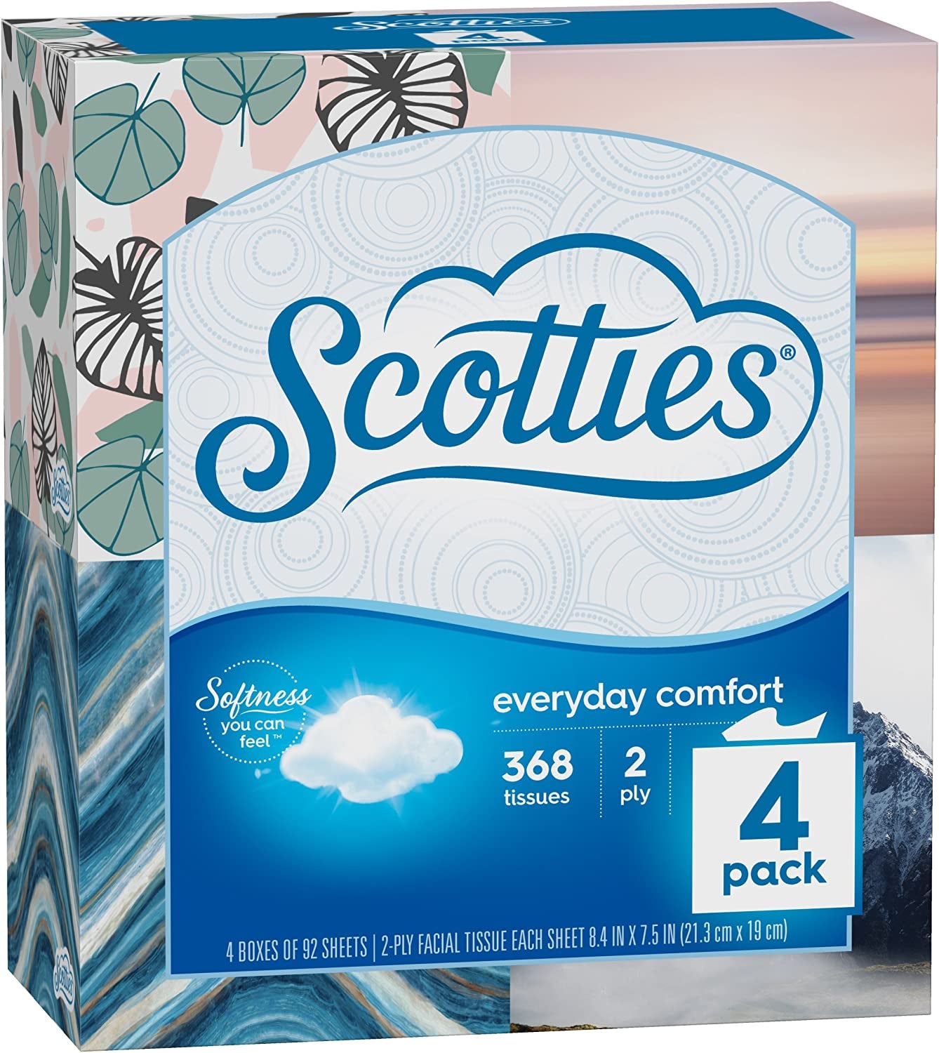 Scotties Everyday Comfort Facial Tissues, 92 Tissues per Box, 4 Pack, 92 Count (Pack of 4)