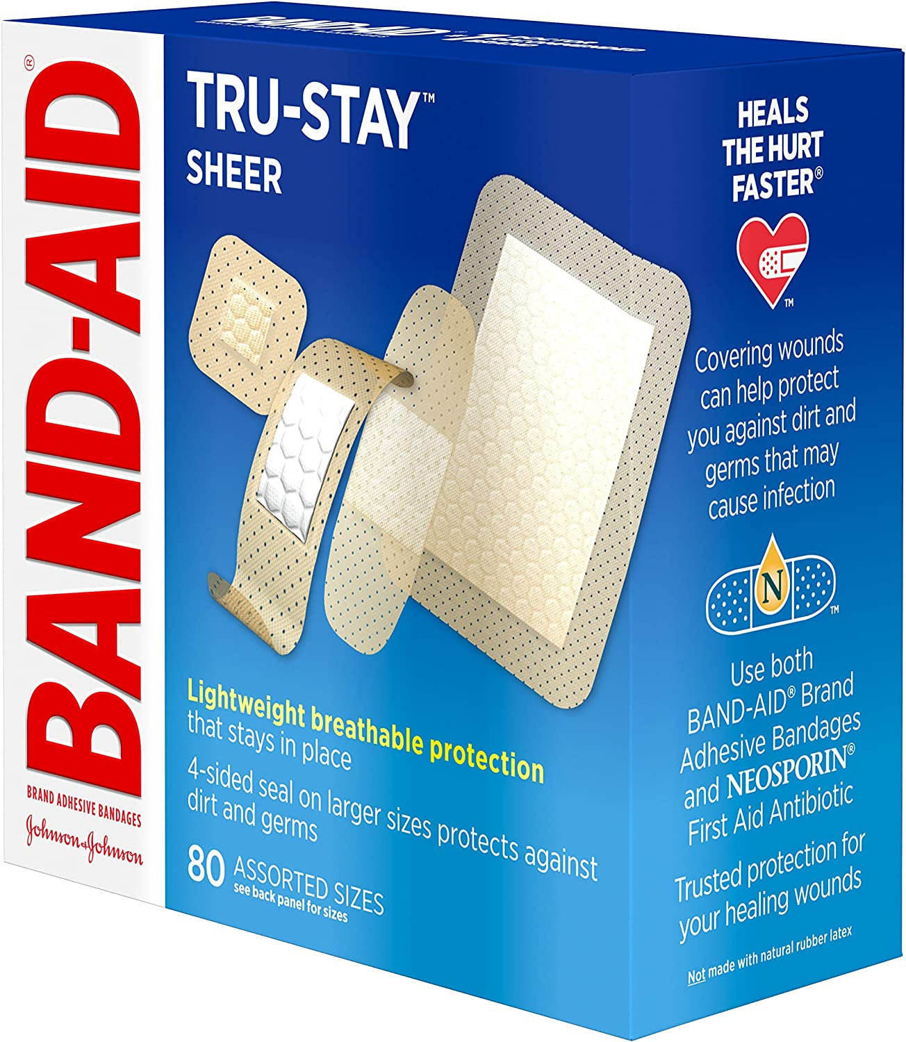 Band-Aid Brand Tru-Stay Sheer Strips Adhesive Bandages for First Aid and Wound Care, Assorted Sizes, 80 Ct