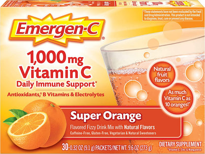 Emergen-C (1 Count, Super Orange Flavor) Dietary Supplement Fizzy Drink Mix with 1000Mg Vitamin C, 0.32 Ounce Packets, Caffeine Free