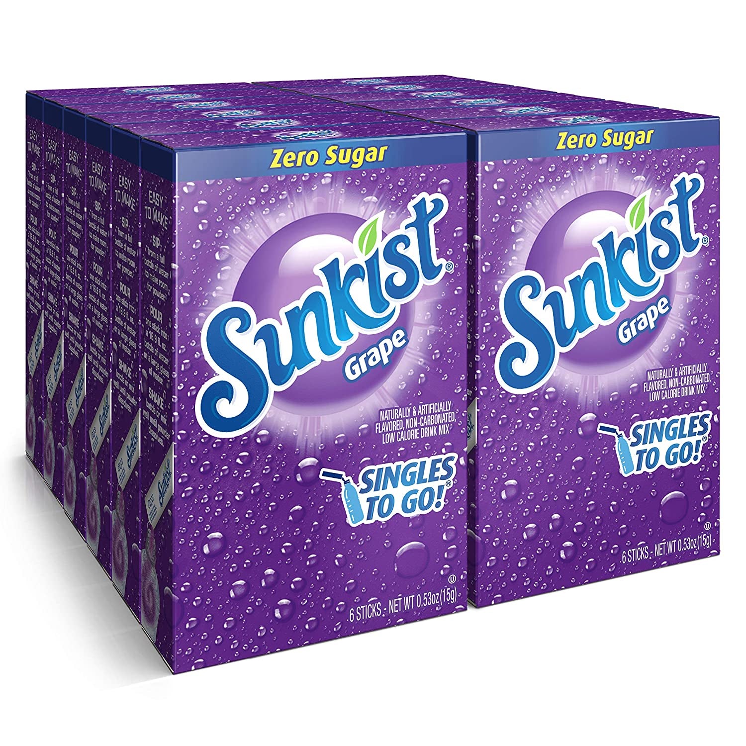 Sunkist Soda Singles to Go Drink Mix, Grape, 12 Boxes with 6 Packets Each - 72 Total Servings, Non-Carbonated and Sugar-Free