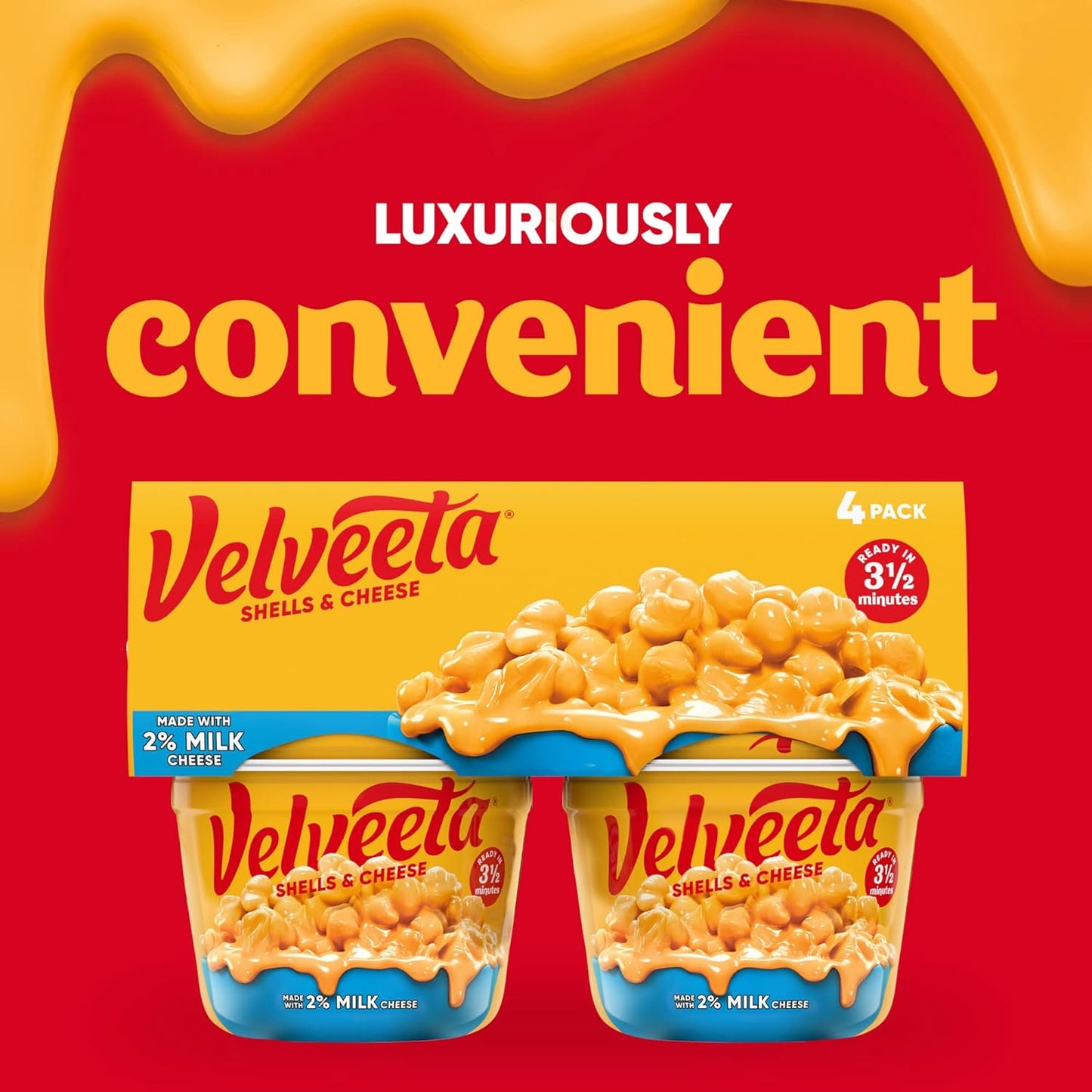 Velveeta Shells & Cheese Microwavable Macaroni and Cheese Cups with 2% Milk Cheese (4 Ct Pack, 2.19 Oz Cups)