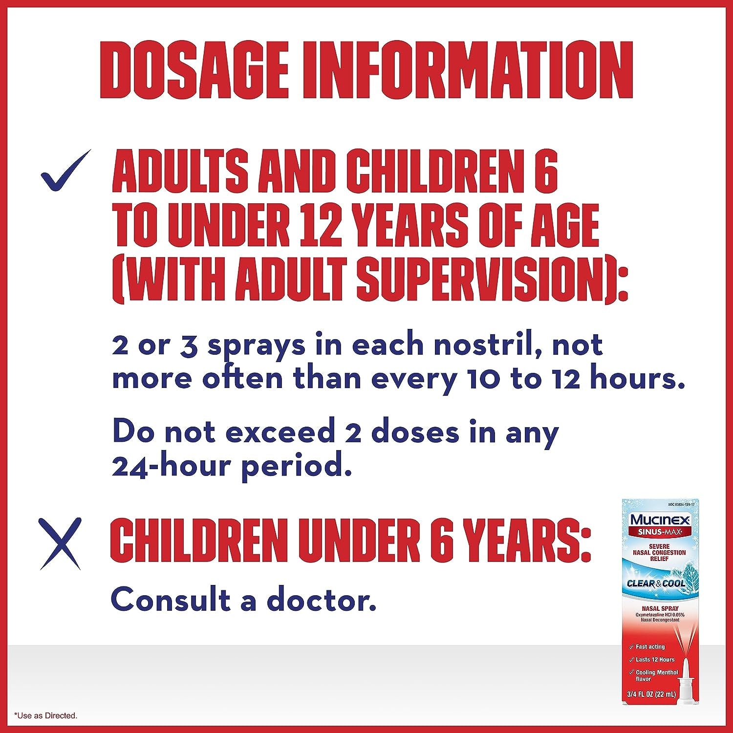 Mucinex Sinus-Max Severe Nasal Congestion Relief Clear & Cool Nasal Spray, 0.75 Fl. Oz., Lasts 12 Hours, Fast Acting, Cooling Menthol Flavor