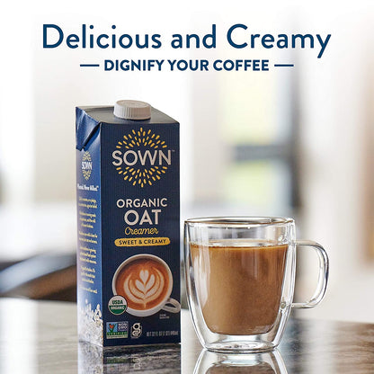 SOWN Organic Oat Creamer Sweet & Creamy - Barista Oat Milk Non Dairy Coffee Creamer - Plant Based, Dairy-Free, Vegan, Gluten-Free, Non-Gmo, Shelf Stable - 32Oz (Pack of 3)