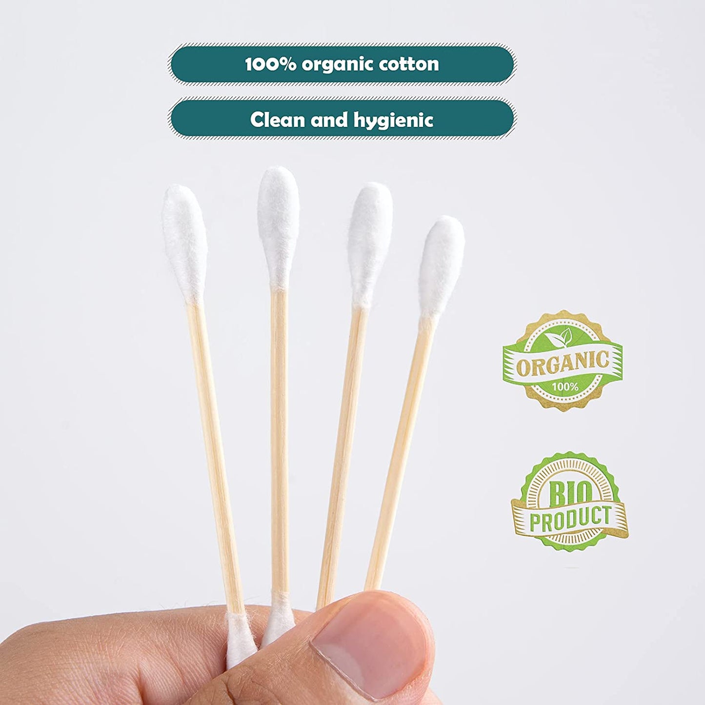 MONCOM Cotton Swabs 500 Count Double round Thick Tips | Biodegradable & Organic Strong Wooden Sticks Cotton Swabs for Ears | Firm Qtips Cotton Swabs | Natural Cotton Buds, 3 Inch, One Small Box