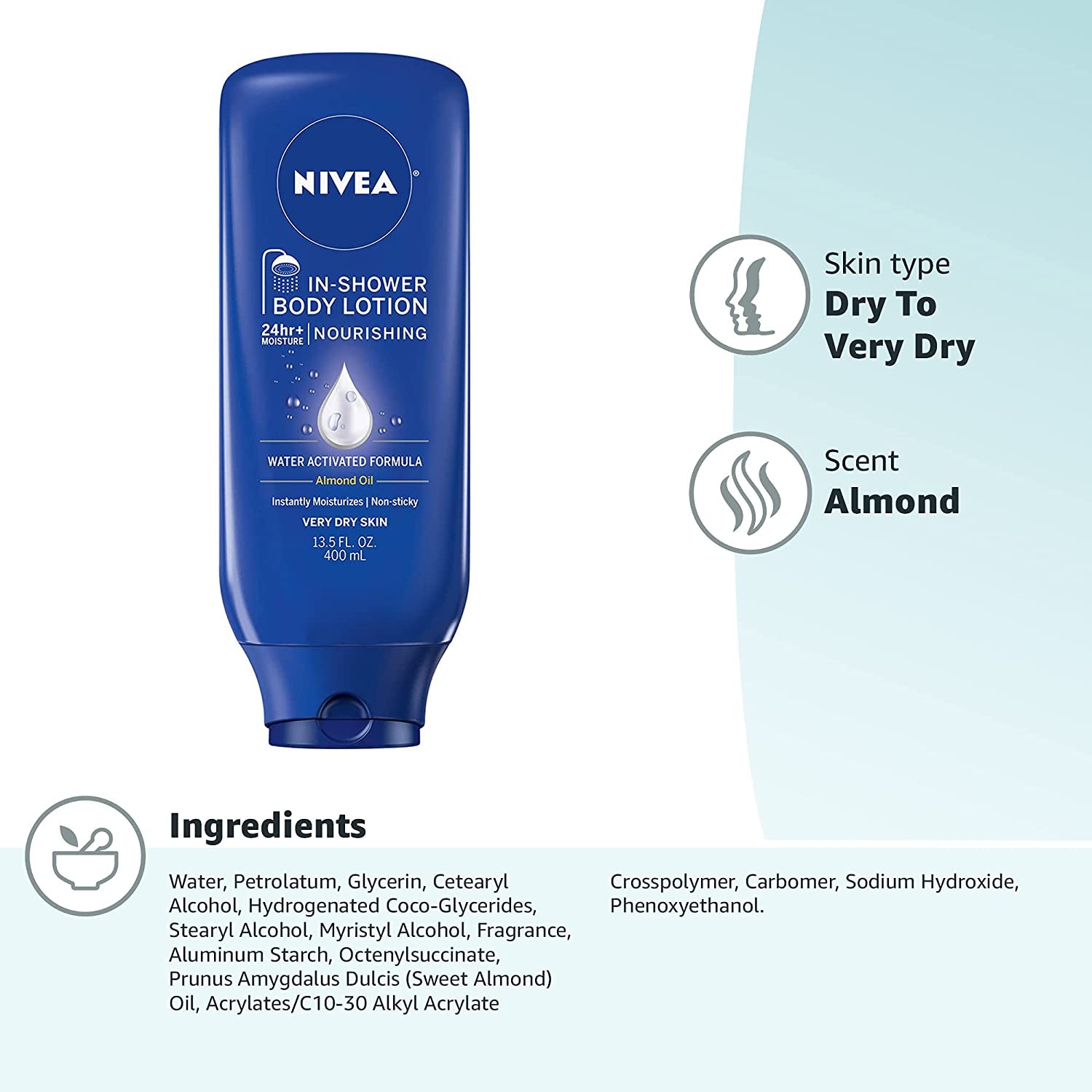 NIVEA Nourishing in Shower Lotion, Body Lotion for Dry Skin, 13.5 Fl Oz Bottle