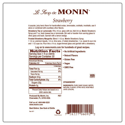 Monin - Strawberry Syrup, Mild and Sweet, Great for Cocktails and Teas, Gluten-Free, Non-Gmo (1 Liter)