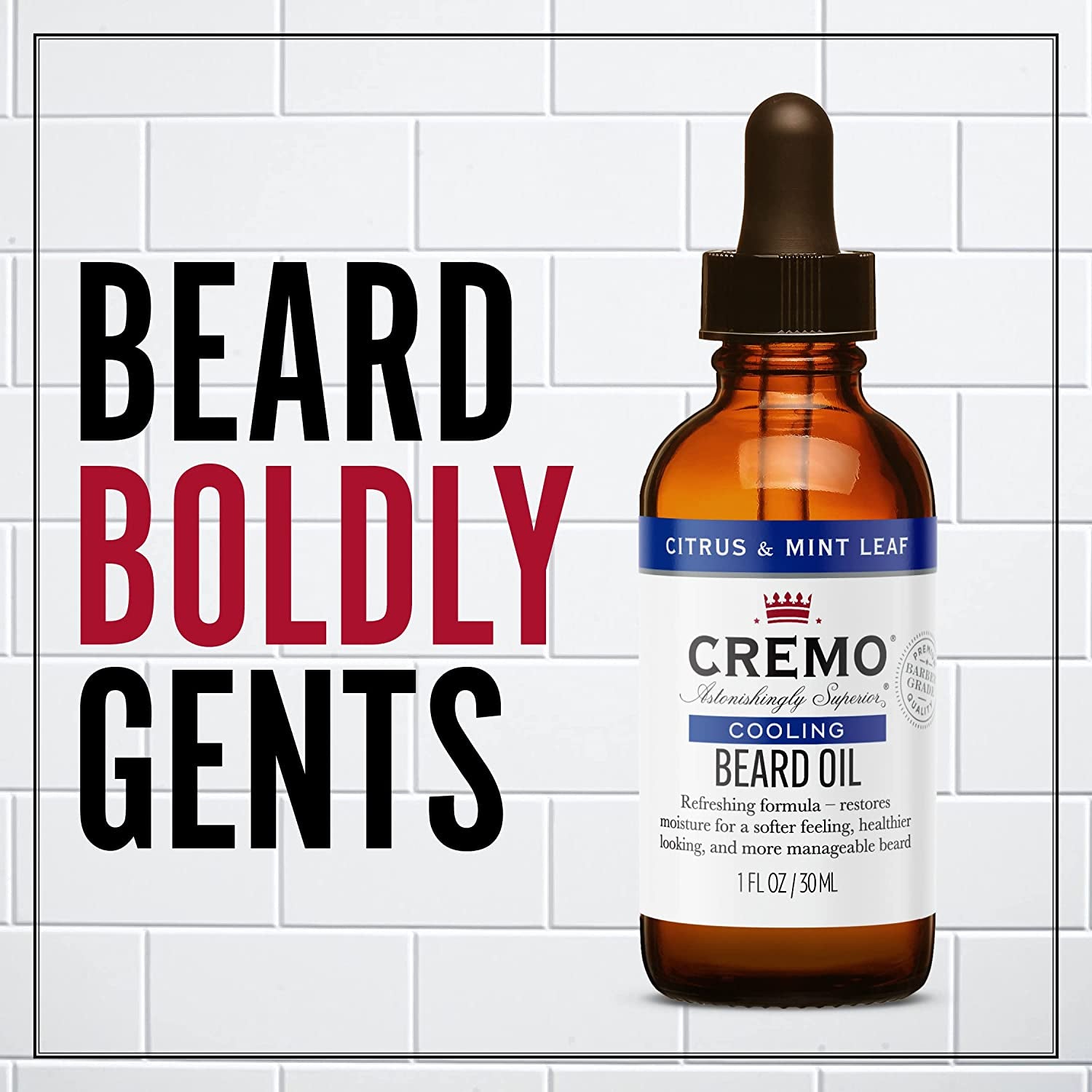 Cremo Beard Oil, Cooling Citrus & Mint Leaf, 1 Fl Oz - Restore Natural Moisture and Soften Your Beard to Help Relieve Beard Itch