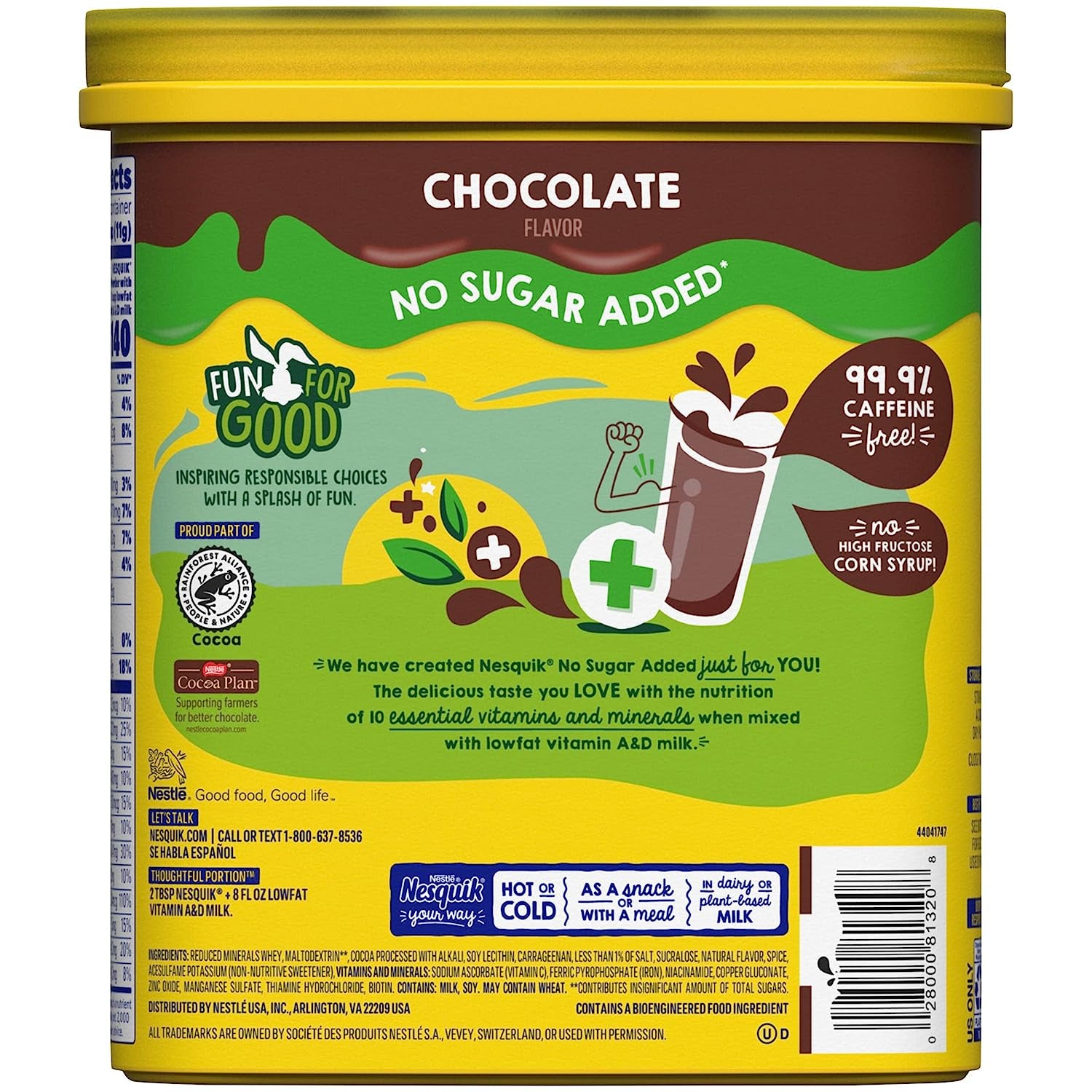 NESTLE NESQUIK No Sugar Added Chocolate Flavored Powder 16 Oz. Canister