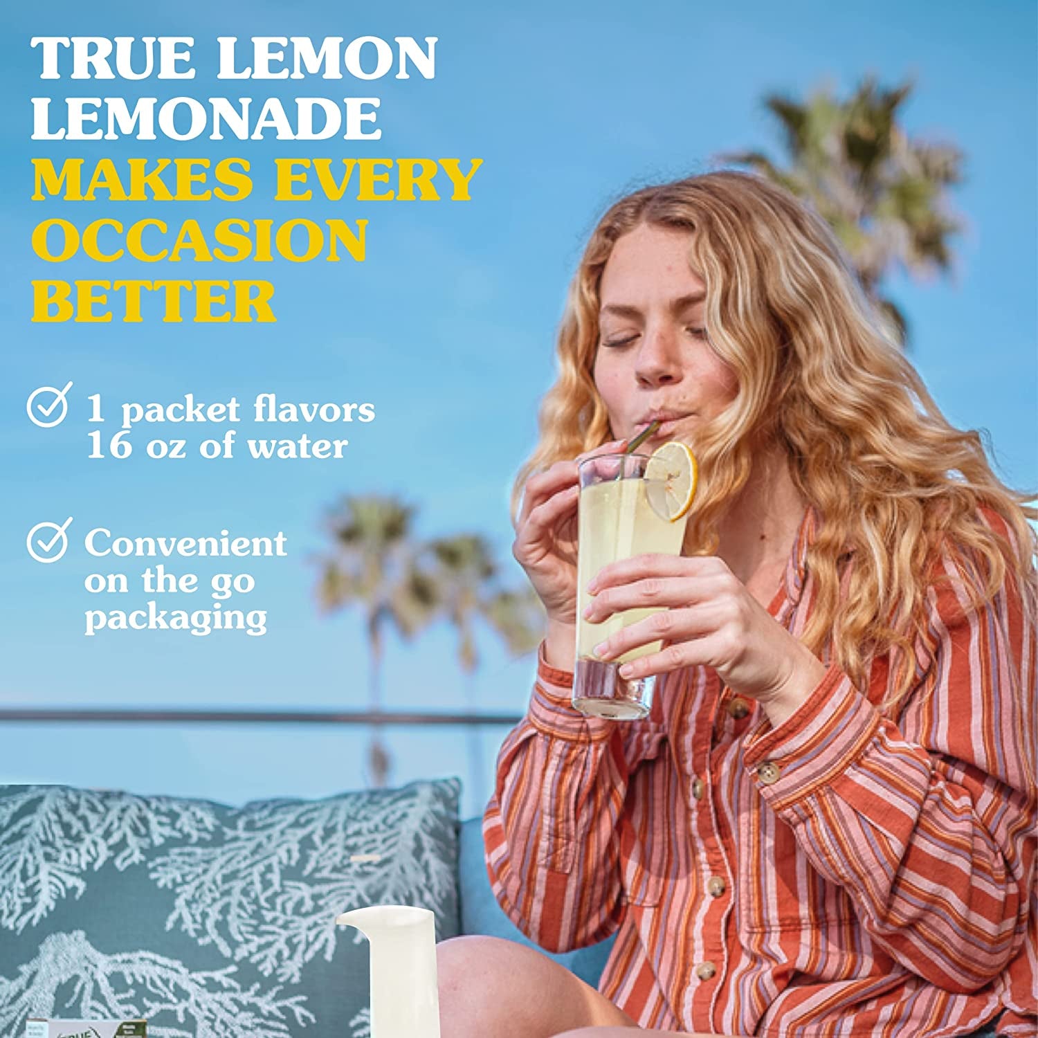 TRUE LEMON Original Lemonade Drink Mix| Made from Real Lemon | No Preservatives, No Artificial Sweeteners, Gluten Free | Water Flavor Packets & Water Enhancer with Stevia 30 Count (Pack of 1)