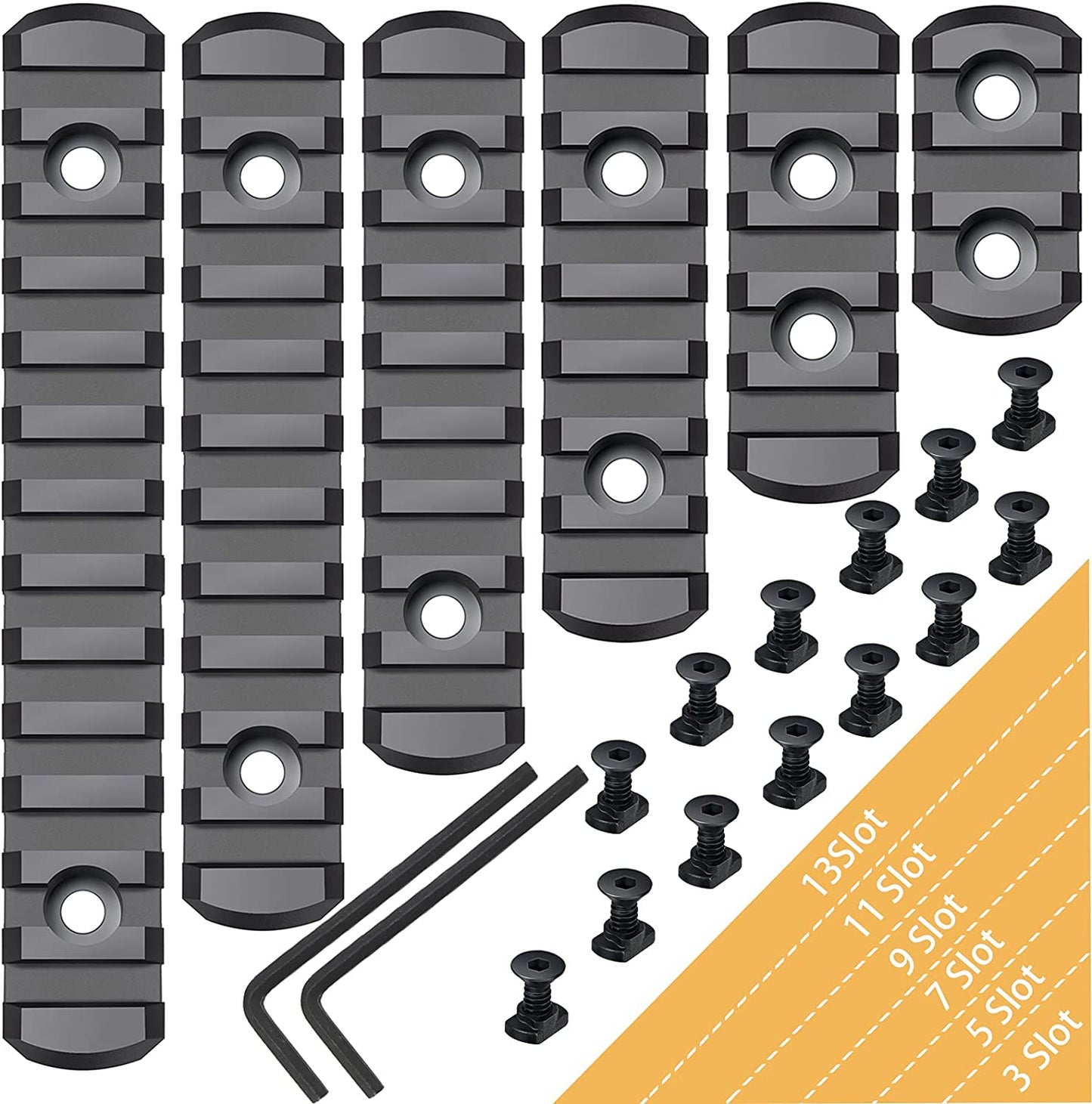 Pecawen Picatinny Rail Polymer Picatinny Accessory Rail Single Picatinny Rail, 3 5 7 9 11 13 Slots Black