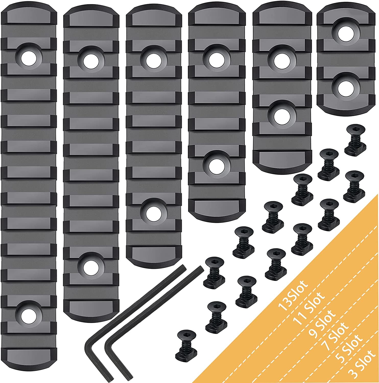 Pecawen Picatinny Rail Polymer Picatinny Accessory Rail Single Picatinny Rail, 3 5 7 9 11 13 Slots Black