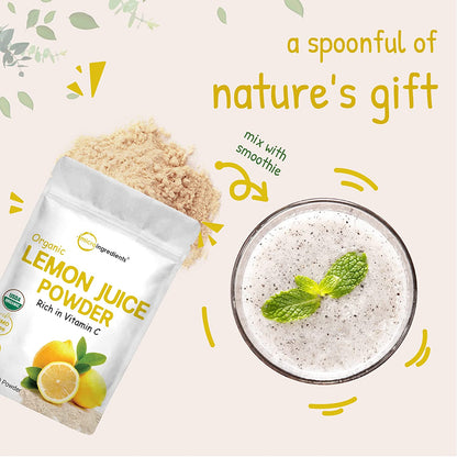 Micro Ingredients Organic Lemon Juice Powder, 10 Ounce, Cold Pressed Concentrated Powder, Filler Free, Rich in Natural Vitamin C for Immune System Booster, Great Flavor for Soda, Baking and Cooking, Vegan Friendly