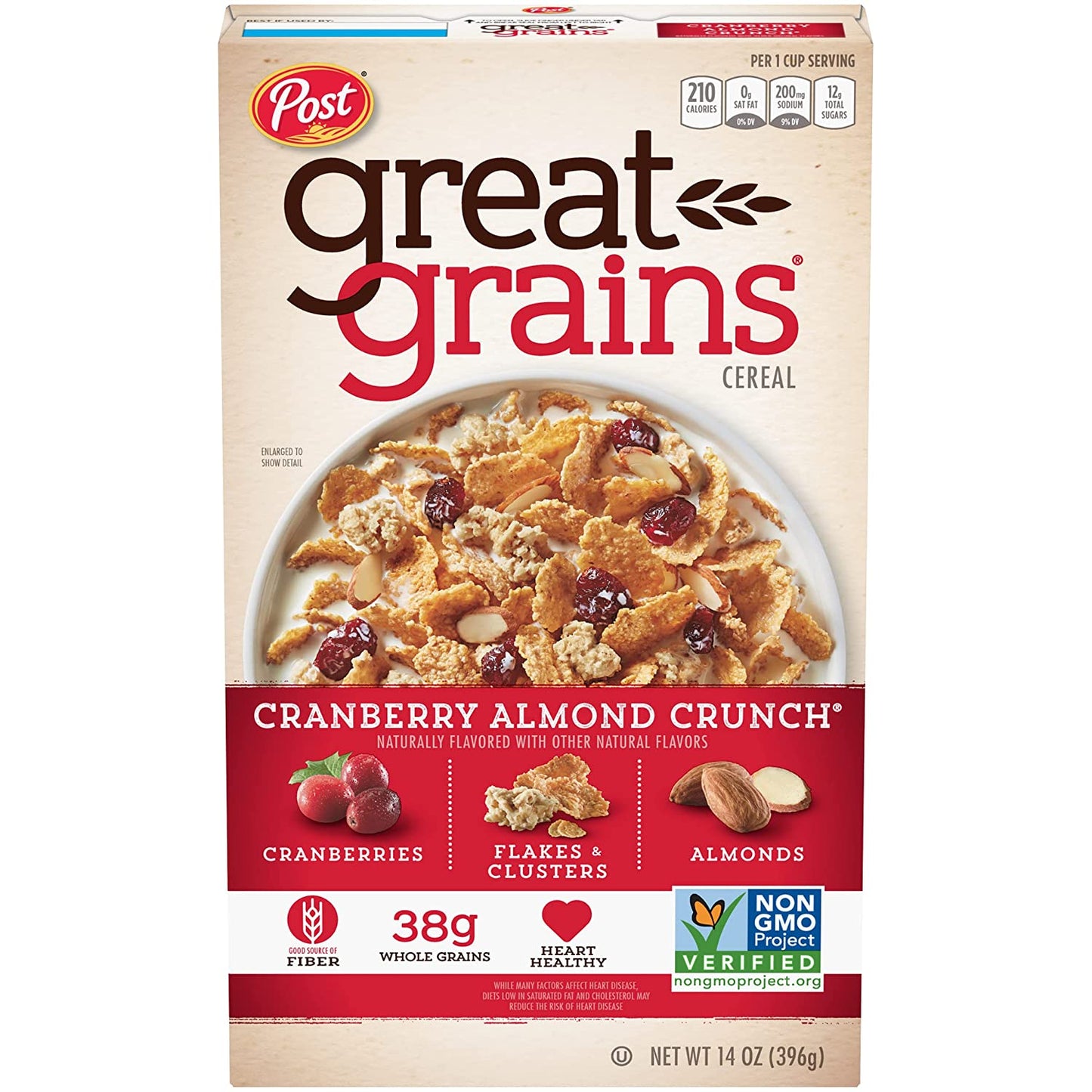 Great Grains Whole Grain Cereal, Cranberry Almond Crunch, 14 Oz