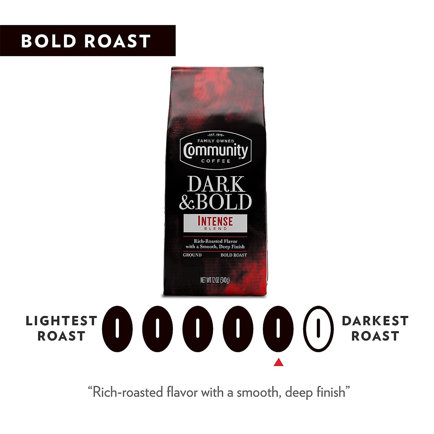 Community Coffee Dark & Bold Intense Blend, Dark Roast Ground Coffee, 12 Ounce Bag (Pack of 1)