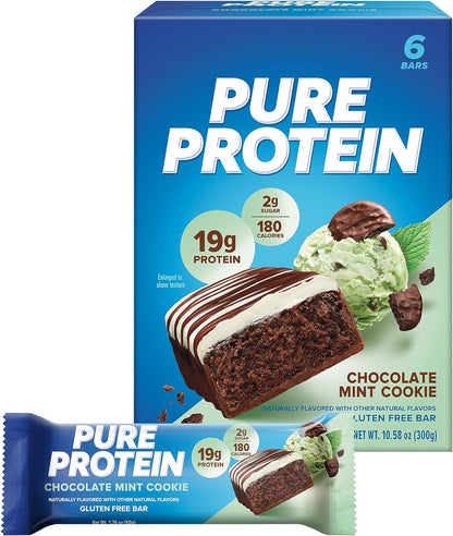 Pure Protein Bars, High Protein, Nutritious Snacks to Support Energy, Low Sugar, Gluten-Free, Chocolate Mint Cookie,1.76Oz, 6 Pack