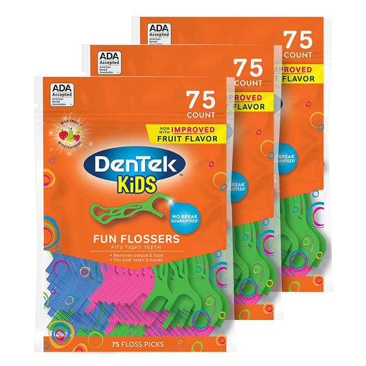 Dentek Kids Fun Flossers, Limited Edition Monster Flossers, 75 Count (Pack of 3)(Packaging May Vary)