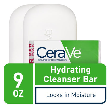 Cerave Hydrating Cleanser Bar | Soap-Free Body and Facial Cleanser with 5% Cerave Moisturizing Cream | Fragrance-Free |2-Pack, 4.5 Ounce Each