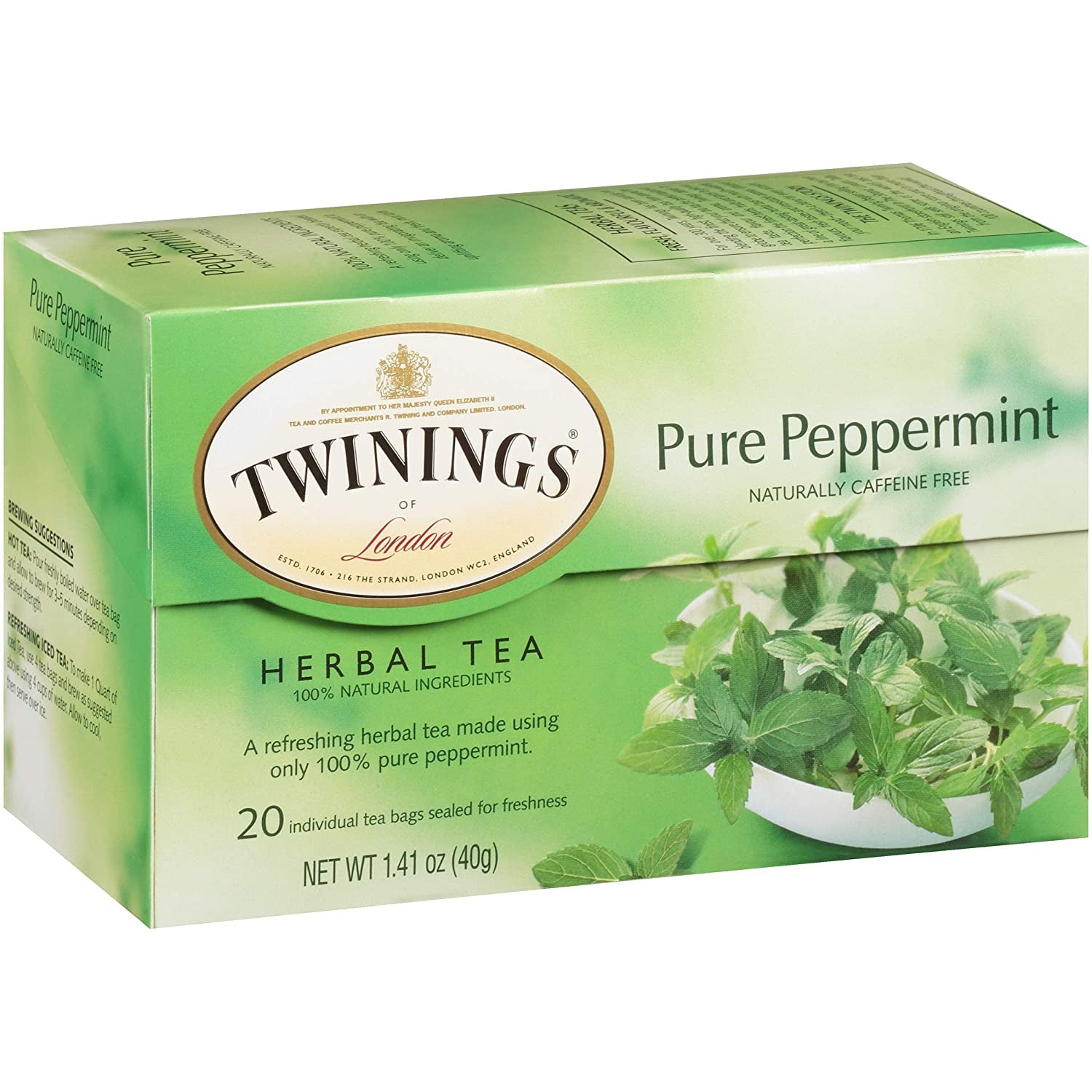 Twinings of London Pure Peppermint Herbal Tea Bags, 20 Count (Pack of 1)