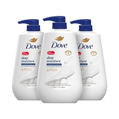 Dove Body Wash with Pump Deep Moisture for Dry Skin Moisturizing Skin Cleanser with 24Hr Renewing Micromoisture Nourishes the Driest Skin, 30.6 Fl Oz (Pack of 3)