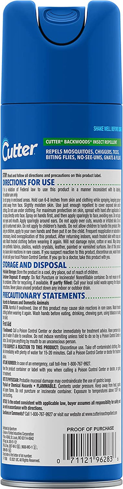 Cutter Backwoods Insect Repellent 11 Ounces, Aerosol, Repels up to 10 Hours