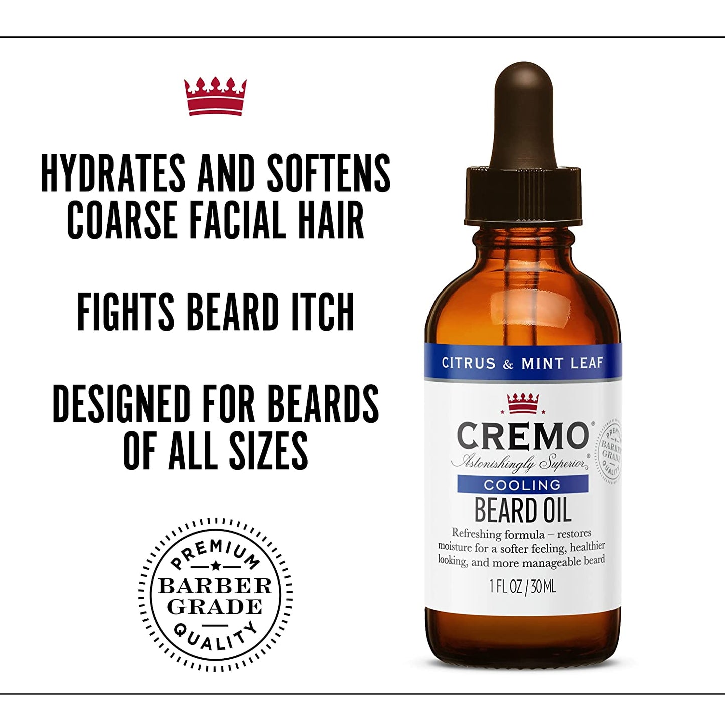 Cremo Beard Oil, Cooling Citrus & Mint Leaf, 1 Fl Oz - Restore Natural Moisture and Soften Your Beard to Help Relieve Beard Itch