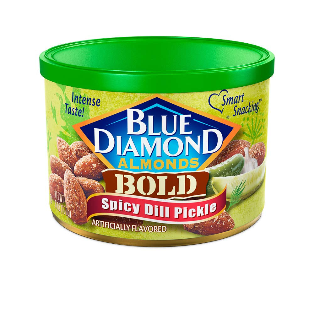 Blue Diamond Almonds Spicy Dill Pickle Flavored Snack Nuts, 6 Oz Resealable Can (Pack of 1)