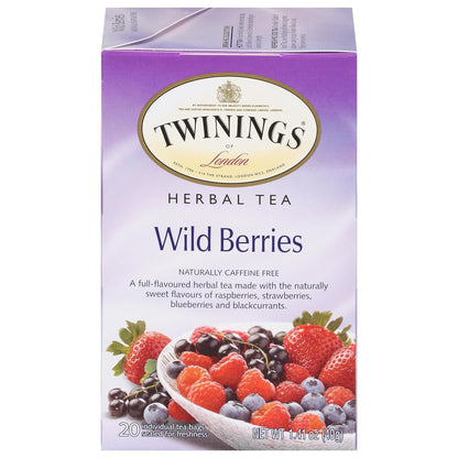 Twinings Wild Berries Tea - Bright and Uplifting Naturally Caffeine-Free Herbal Tea Bags Individually Wrapped, 20 Count