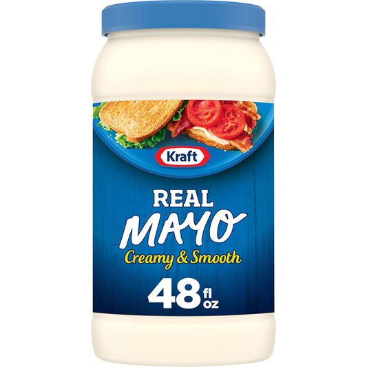 Kraft Real Mayo Creamy & Smooth Mayonnaise - Classic Spreadable Condiment for Sandwiches, Salads and Dips, Made with Cage-Free Eggs, for a Keto and Low Carb Lifestyle, 48 Fl Oz Jar