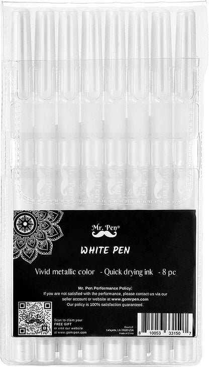 Mr. Pen- White Pens, 8 Pack, White Gel Pens for Artists, White Gel Pen, White Ink Pen, White Pens for Black Paper, White Drawing Pens, White Art Pen, White Pen for Artists, White Pen for Drawing