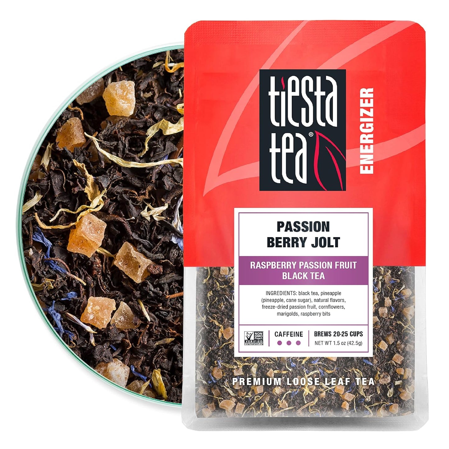 Tiesta Tea - Passion Berry Jolt, Raspberry Passion Fruit Black Tea, Loose Leaf, up to 25 Cups, Make Hot or Iced, Caffeinated, 1.5 Ounce Resealable Pouch