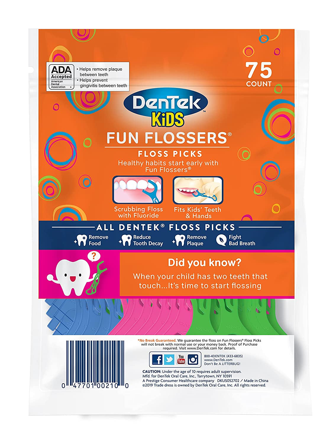 Dentek Kids Fun Flossers, Limited Edition Monster Flossers, 75 Count (Pack of 3)(Packaging May Vary)