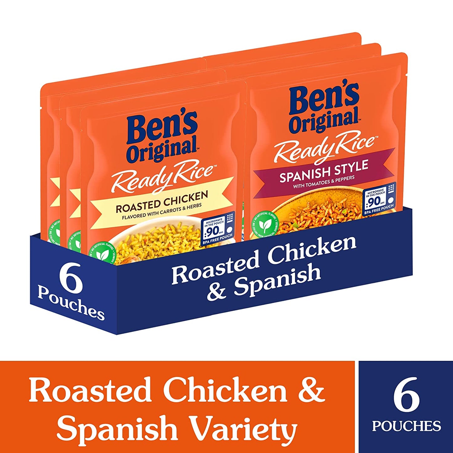 BEN'S ORIGINAL Ready Rice Roasted Chicken and Spanish Style Flavored Rice Variety Pack, Easy Dinner Sides, 8.8 OZ Pouch (Pack of 6)