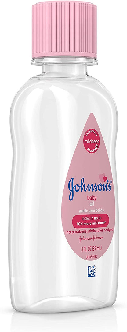 Johnson & Johnson Baby Oil, Pure Mineral Oil to Prevent Moisture Loss, Hypoallergenic, Original 3 Fl. Oz