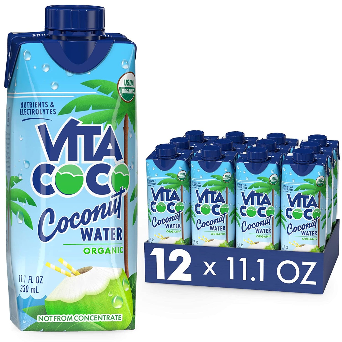 Vita Coco Coconut Water, Pure Organic | Refreshing Coconut Taste | Natural Electrolytes | Vital Nutrients | 11.1 Oz (Pack of 12)