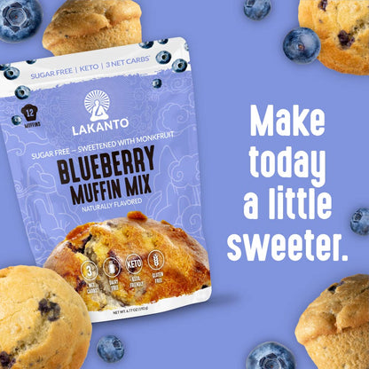 Lakanto Sugar Free Blueberry Muffin Mix - Naturally Flavored, Sweetened with Monk Fruit Sweetener, Keto Diet Friendly, 3 Net Carbs, Gluten Free, Breakfast Food, Delicious, Easy to Make (12 Servings)