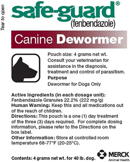 Safe-Guard (Fenbendazole) Canine Dewormer for Dogs, 4Gm Pouch (Ea. Pouch Treats 40Lbs.)