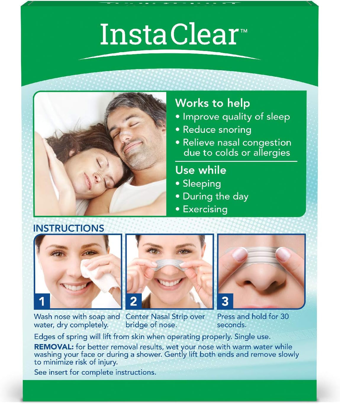 Instaclear Extra-Strength Nasal Breathing Strips Clear 50 Ct | Works Instantly, Nasal Congestion Relief, Stops Snoring, Cold & Allergy