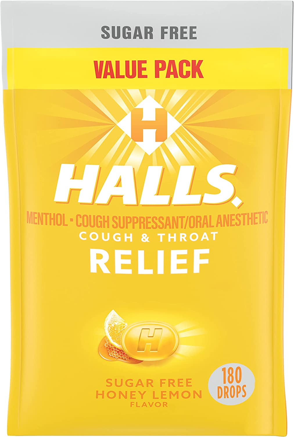 HALLS Relief Honey Lemon Sugar Free Cough Drops, Value Pack, 180 Drops