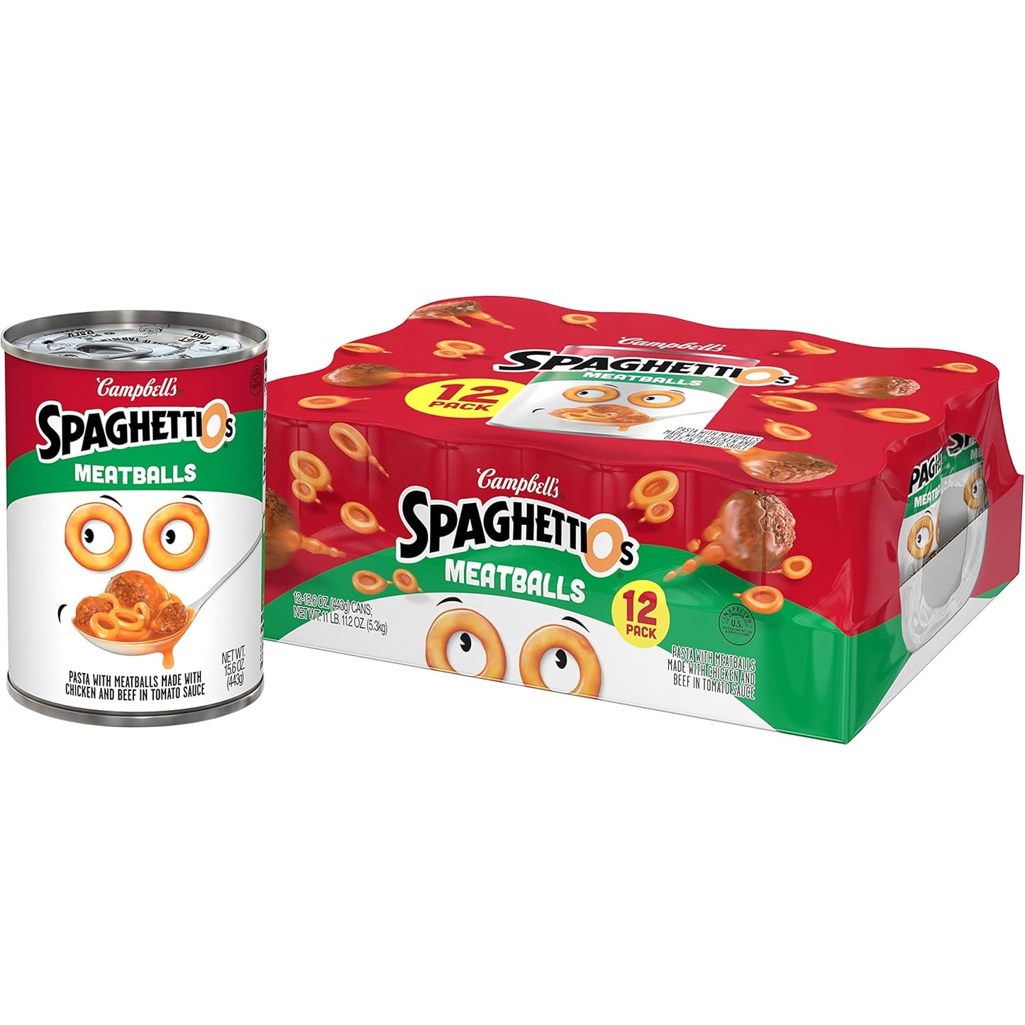 Spaghettios Canned Pasta with Meatballs, 15.6 Oz Can (Pack of 12)