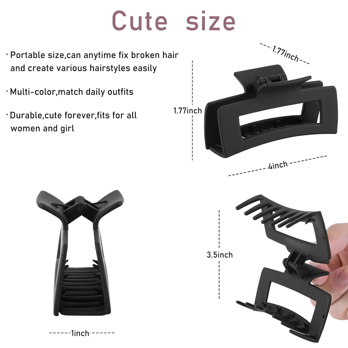 12 Pcs Rectangle Hair Clips, Hair Accessories for Women and Girls, Including 6 Pcs 4 Inch Large Claw Clips for Thick Hair and 6 Pcs 2 Inch Small Hair Claw Clips for Thin Hair (Neutral)